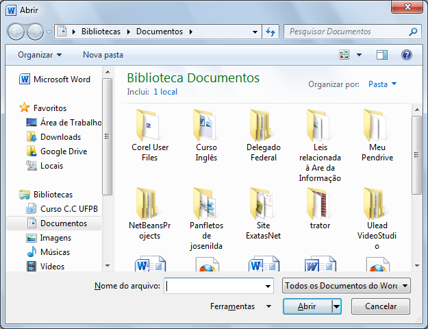 Abrindo um Documento 1) Execute o Microsoft Word 2) Clique no botão Office e escolha a opção