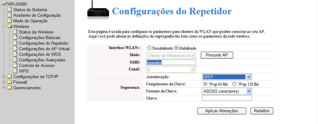 5.5 - Insira a criptografia do equipamento que deseja repassar o sinal. 5.