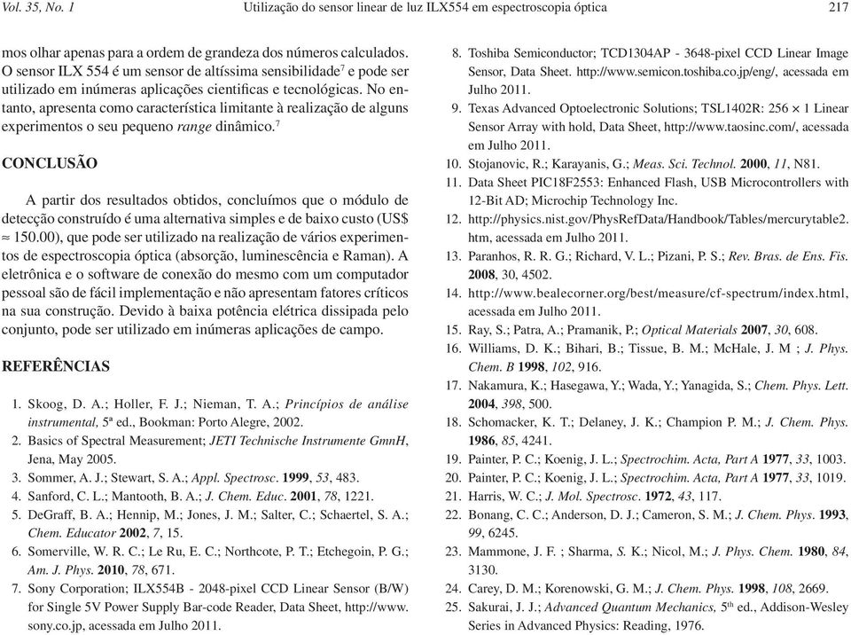 No entanto, apresenta como característica limitante à realização de alguns experimentos o seu pequeno range dinâmico.