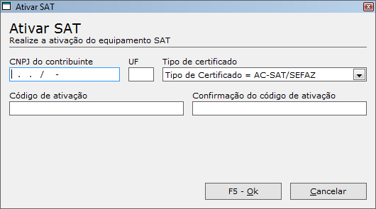 13. Na janela Chave de vinculação SAT, selecione o arquivo ChaveDeVinculacao.txt enviado pela ACSN e clique em F5 - Ok 14.