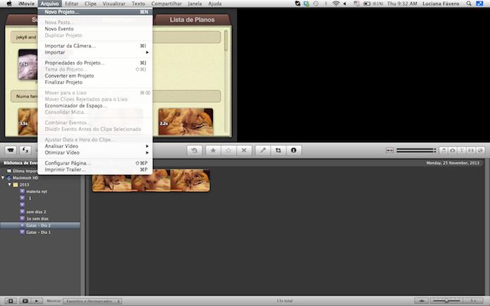 Iniciando a edição: Para iniciar a edição você deve abrir o imovie em seu Mac e configurar o seu projeto.