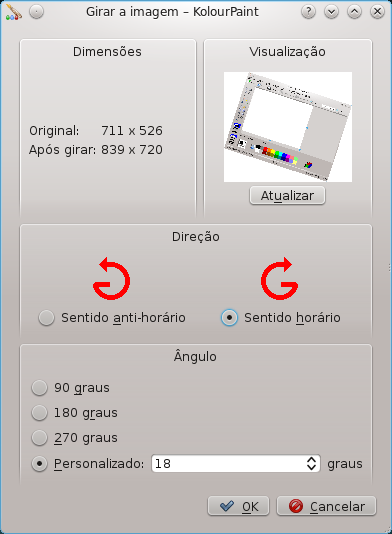 6.14 Girar Gira a imagem. Você poderá especificar o ângulo e a direção da rotação. DICA Você poderá inverter a direção da rotação se especificar um ângulo negativo.