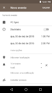 Entre com as informações na Agenda, que podem ser Nome, Local, Data, entre outras opções Pressione para adicionar um novo evento Relógio Você