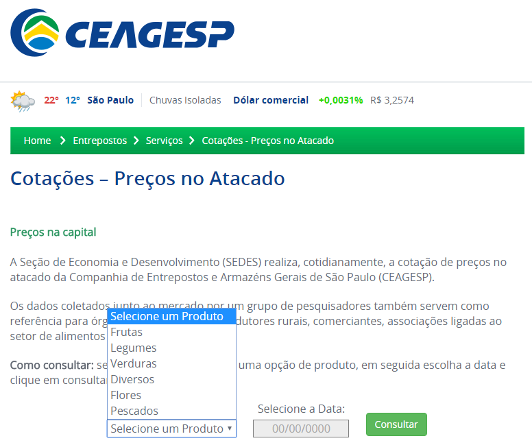 O preço levantado não é o preço pago ao produtor, mas o preço médio praticado pelo comerciante da ceasa, na