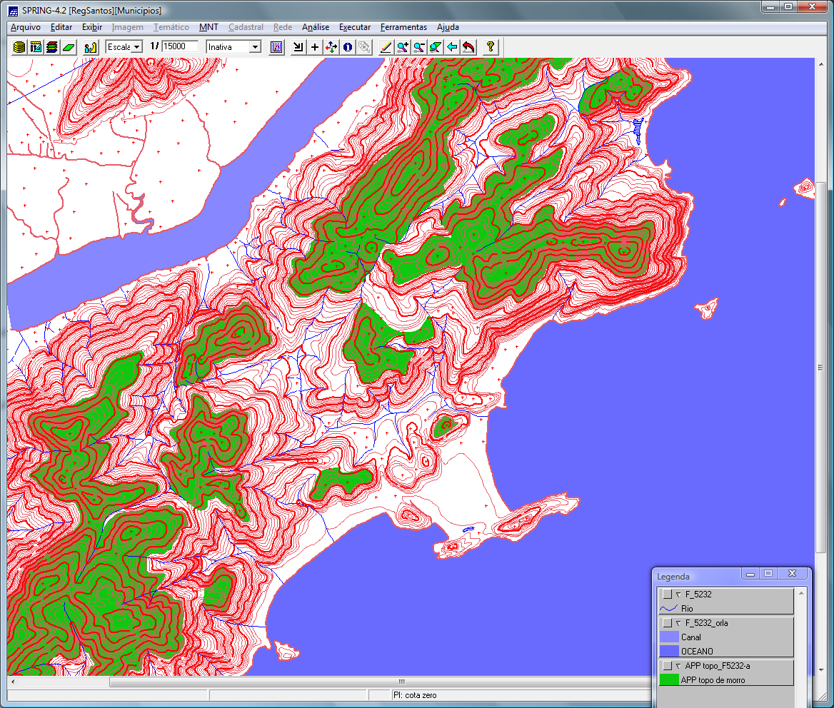 Figura 2 Área adotada para exercício comparativo exemplificativo referente à delimitação de APP de topo de morro. Porção da Serra do Guararú, Guarujá-SP.