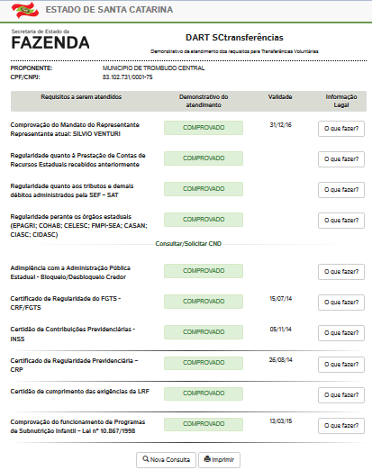 DART Enviar documentos à SDR Solicitar aqui (Demonstrativo dos Requisitos para Transferências Voluntárias