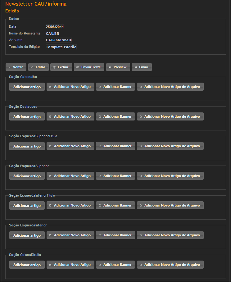 Template padrão CAU/INFORMA (Exemplo) -Cabeçalho -Destaque Contem 3 artigos com imagens 220x170 -Esquerda