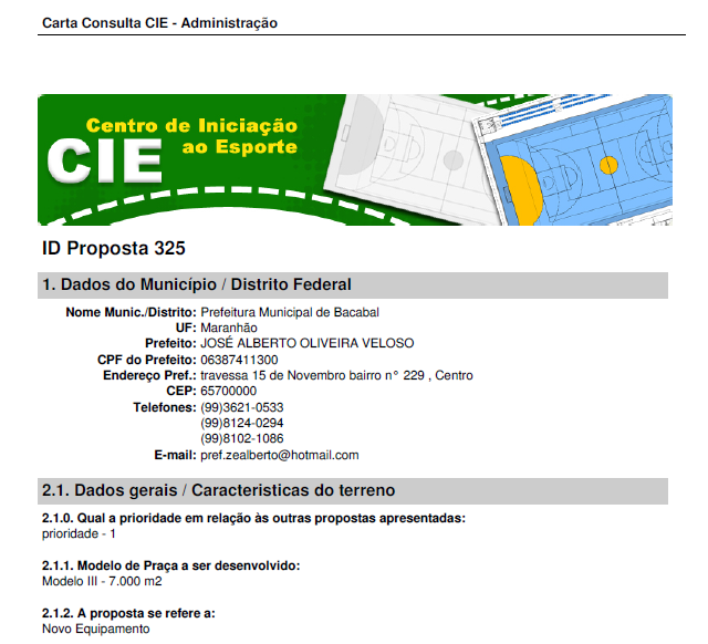 2.2 Inscrição das Propostas d. Carta proposta inserida no site do CIE.