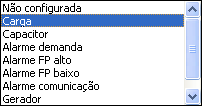 Tipos da saída: Não configurada: selecionada quando o relé não é utilizado. Carga: Selecionada quando o relé controla o acionamento de uma carga visando controle de demanda.