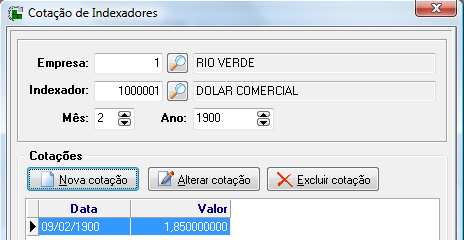 Lembre-se: Sempre cadastre cotações para DÓLAR correspondentes às cotações cadastradas para os indexadores commodities (SOJA, por exemplo) nas mesmas datas de referência.