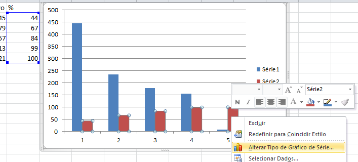 Construção do gráfico no Excel: - Gerar o Gráfico Clicar com