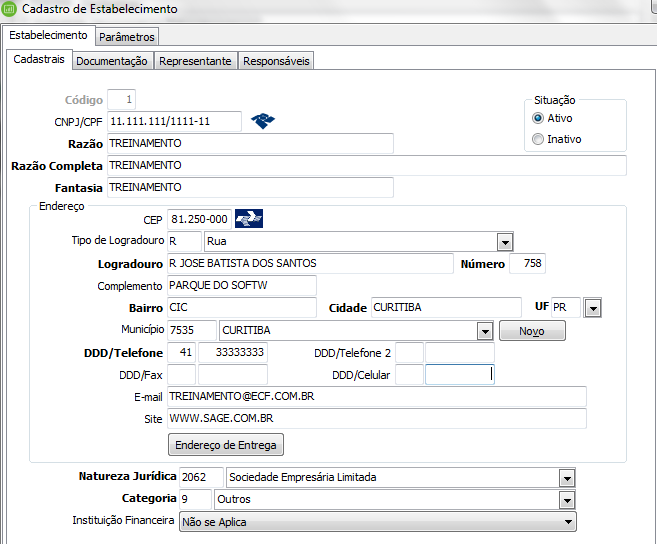 1.SPED ECF no Sage Gestão Contábil 1.1. Cadastro do Estabelecimento Em Cadastros / Empresas / Estabelecimento/ Cadastrais, informe os dados cadastrais da Pessoa Jurídica para