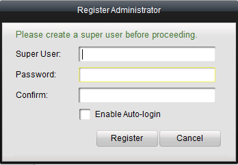 Capítulo 2. Iniciar o ivms-4200 2.1 Registo do utilizador Antes da primeira utilização do software ivms-4200, o utilizador precisa de registar uma conta de super utilizador para login.