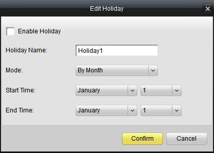 4.3.11 Definições de férias Na interface de definições de férias, pode verificar as definições para férias e editar o calendário de férias.