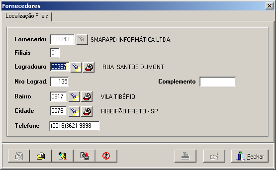 2.3.2.3. Localização de Filiais O cadastro de localização de filiais é utilizado para armazenar os dados de endereço de todas as empresas filiais ou relacionadas a determinado fornecedor.