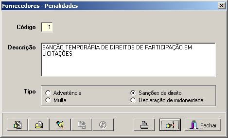 2.3.4.1.1. Inserindo Penalidades Para inserir um tipo de penalidade siga os passos conforme numerados no Formulário de Cadastro dos Tipos de Penalidade ilustrado na Figura 57.