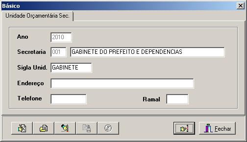 Para inserir o primeiro nível de unidade orçamentária, acessar o menu Básico Definição Organizacional Unidades Orçamentárias Nível 1 (Figura 116).