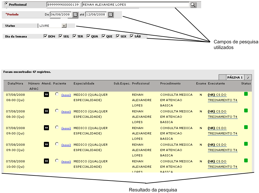 Abaixo mudamos o critério de pesquisa colocando <selecionar> no status.