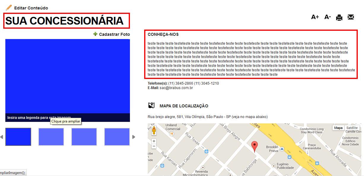 5 6 7 5 - Endereço: insira neste campo o endereço da sua concessionária. Não se esqueça de informar bairro, cidade e estado. Você pode também inserir o CEP da rua.