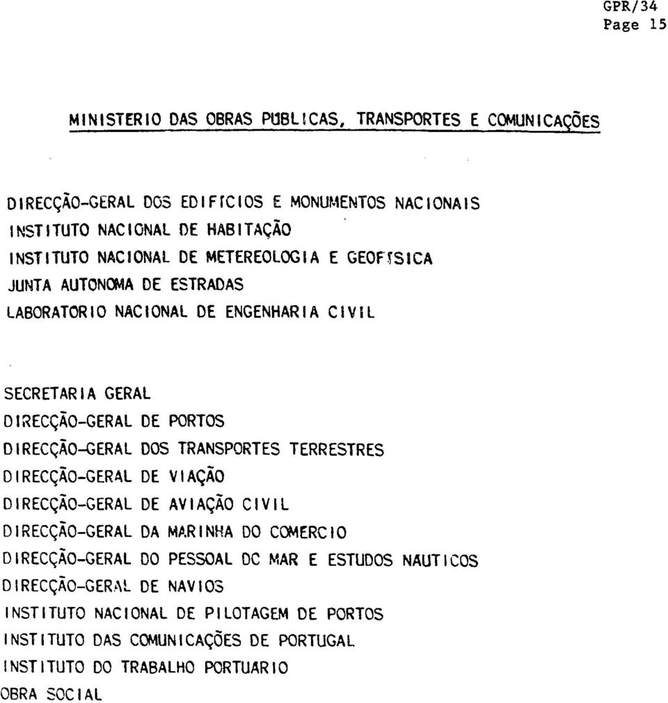 DOS TRANSPORTES TERRESTRES DIRECÇÀO-GERAL DE VIAÇAO DIRECÇÀO-GERAL DE AVIAÇAO CIVIL DIRECÇÀO-GERAL DA MARINHA DO COMERCIO DIRECÇÀO-GERAL DO PESSOAL OC MAR E