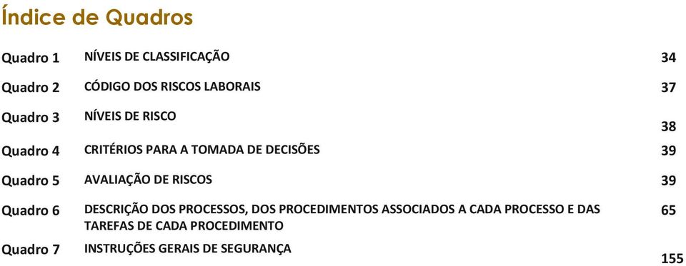 AVALIAÇÃO DE RISCOS 39 Quadro 6 Quadro 7 DESCRIÇÃO DOS PROCESSOS, DOS PROCEDIMENTOS