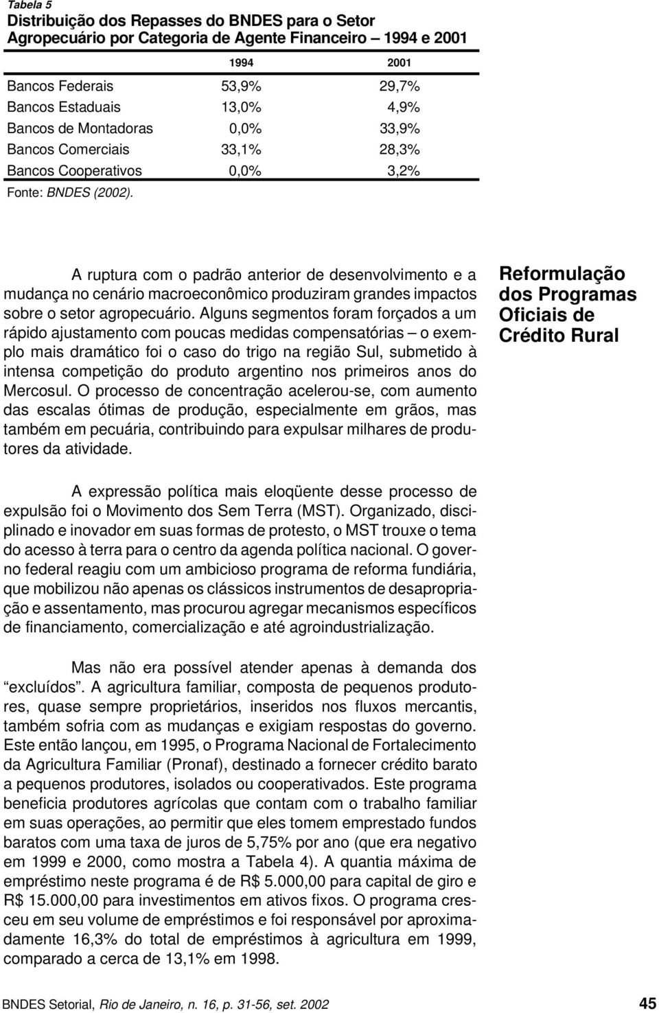 A ruptura com o padrão anterior de desenvolvimento e a mudança no cenário macroeconômico produziram grandes impactos sobre o setor agropecuário.