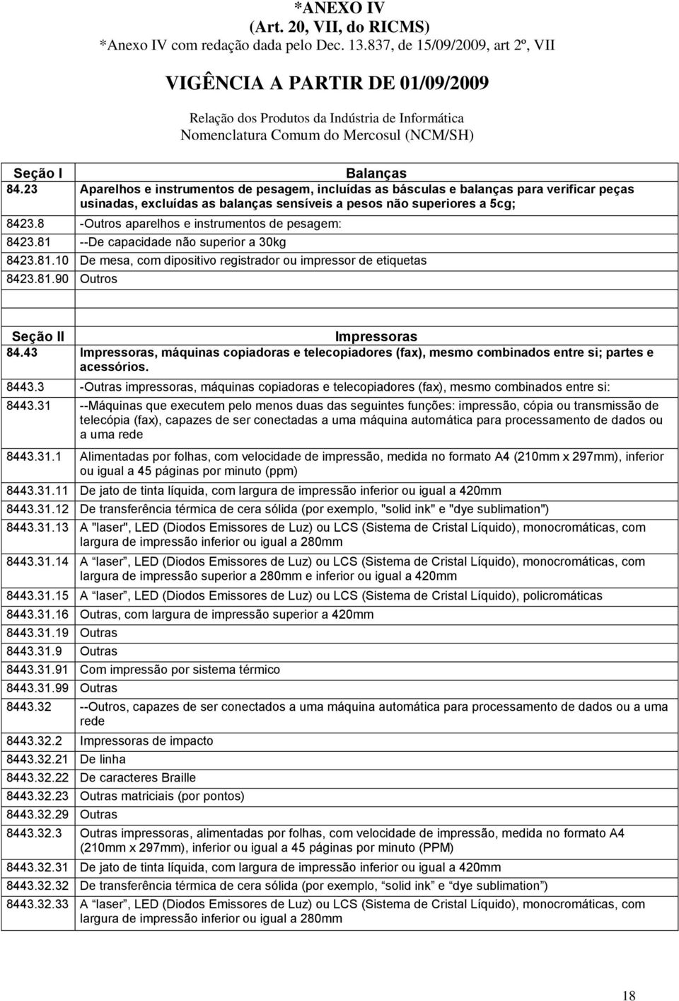 23 Aparelhos e instrumentos de pesagem, incluídas as básculas e balanças para verificar peças usinadas, excluídas as balanças sensíveis a pesos não superiores a 5cg; 8423.