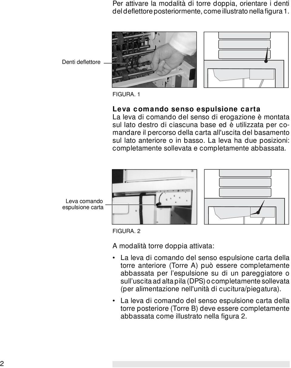 basamento sul lato anteriore o in basso. La leva ha due posizioni: completamente sollevata e completamente abbassata. Leva comando espulsione carta FIGURA.