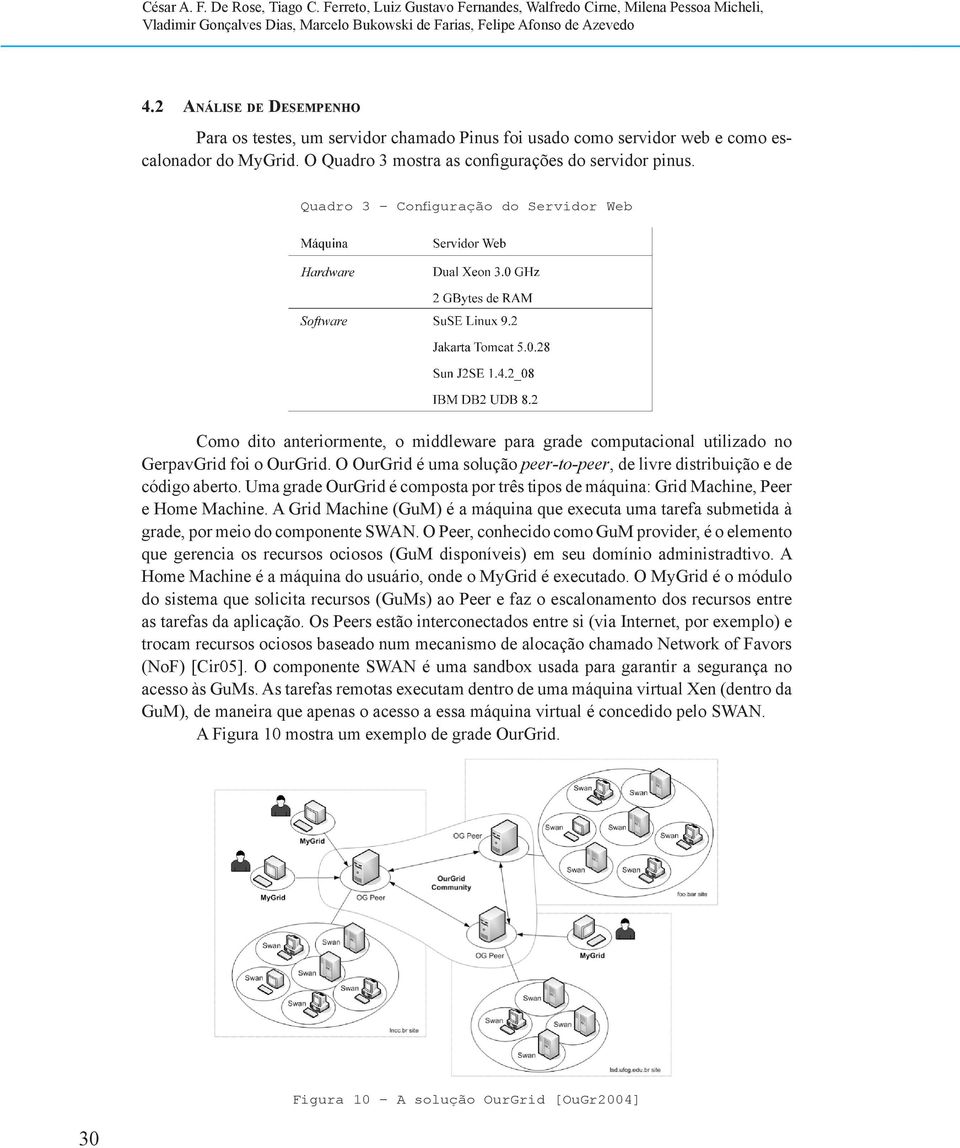 Quadro 3 Configuração do Servidor Web Como dito anteriormente, o middleware para grade computacional utilizado no GerpavGrid foi o OurGrid.