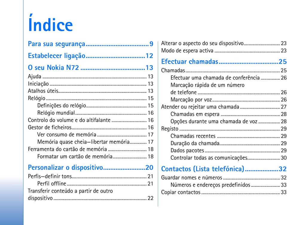 .. 18 Formatar um cartão de memória... 18 Personalizar o dispositivo...20 Perfis definir tons... 21 Perfil offline... 21 Transferir conteúdo a partir de outro dispositivo.