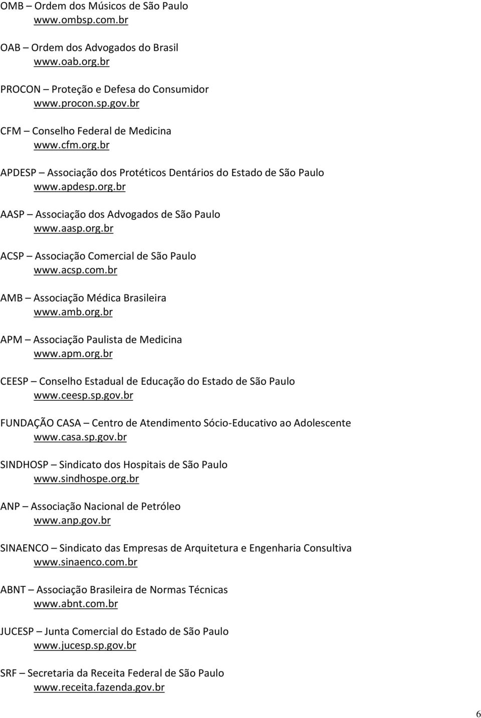 acsp.com.br AMB Associação Médica Brasileira www.amb.org.br APM Associação Paulista de Medicina www.apm.org.br CEESP Conselho Estadual de Educação do Estado de São Paulo www.ceesp.sp.gov.