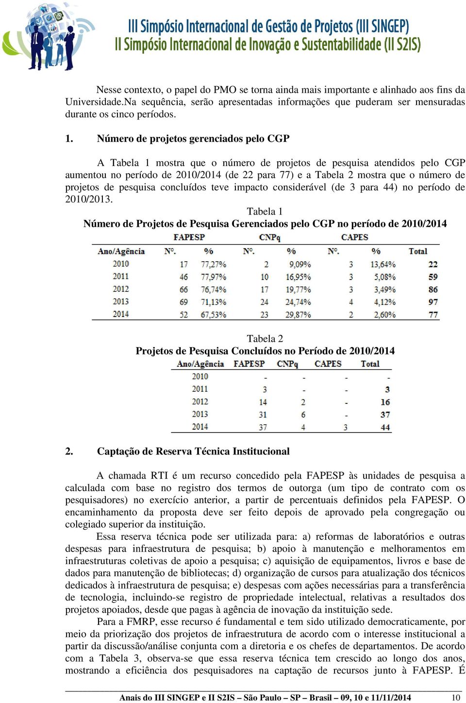 projetos de pesquisa concluídos teve impacto considerável (de 3 para 44) no período de 2010/2013.