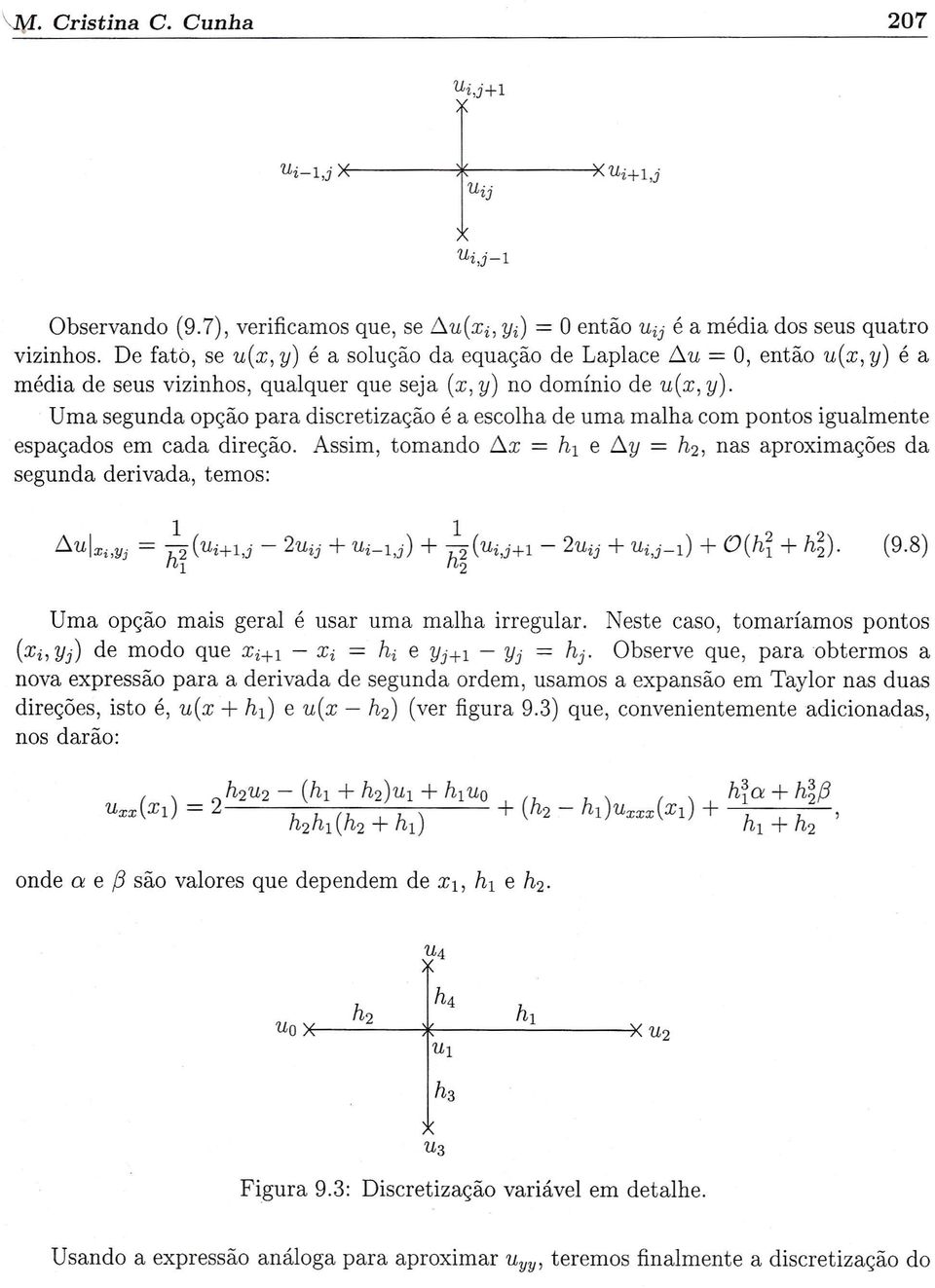 x = hi e.6.y = h2, nas aproxima<;6es da segunda derivada, temos: Vma op<;ao mais geral e usar uma malha irregular. Neste caso, tomarfamos pontos (Xi, Yj) de modo que Xi+I - Xi = hi e Yj+I - Yj = hj.