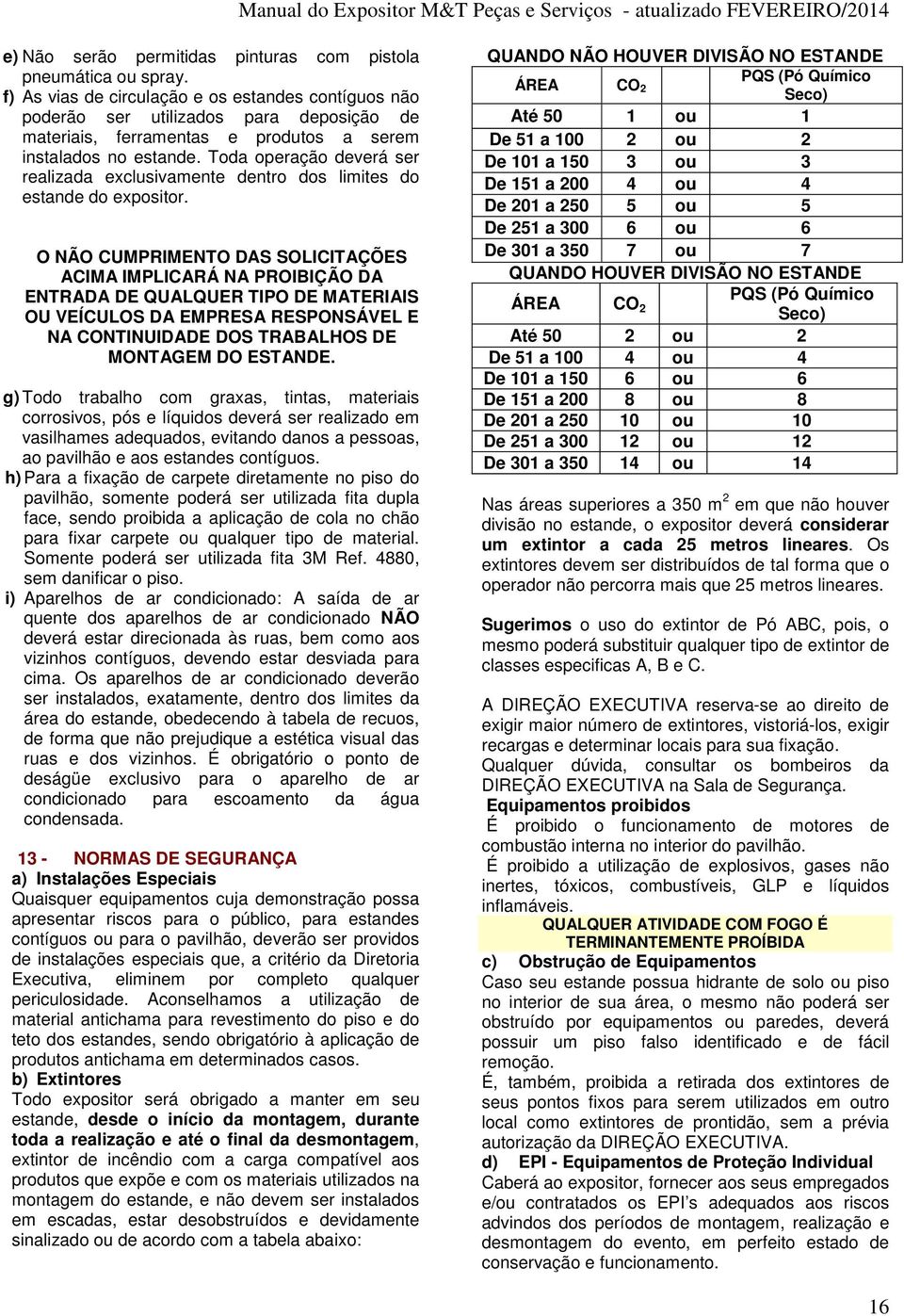 Toda operação deverá ser realizada exclusivamente dentro dos limites do estande do expositor.