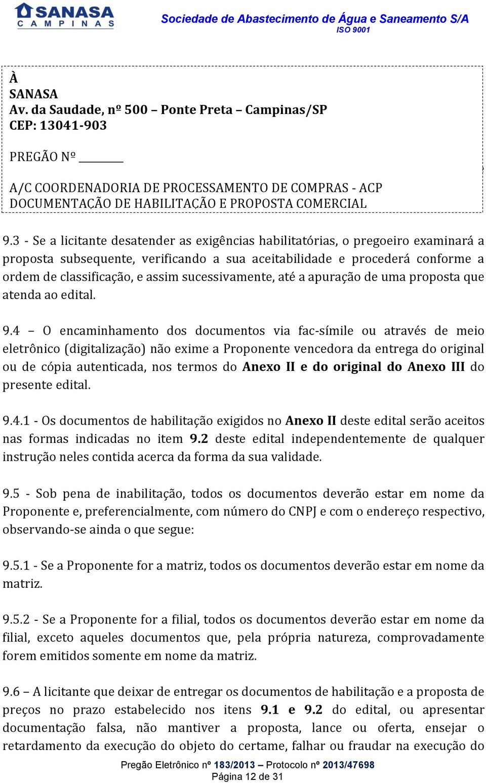 DE COMPRAS - ACP DOCUMENTAÇÃO DE HABILITAÇÃO E PROPOSTA COMERCIAL 9.