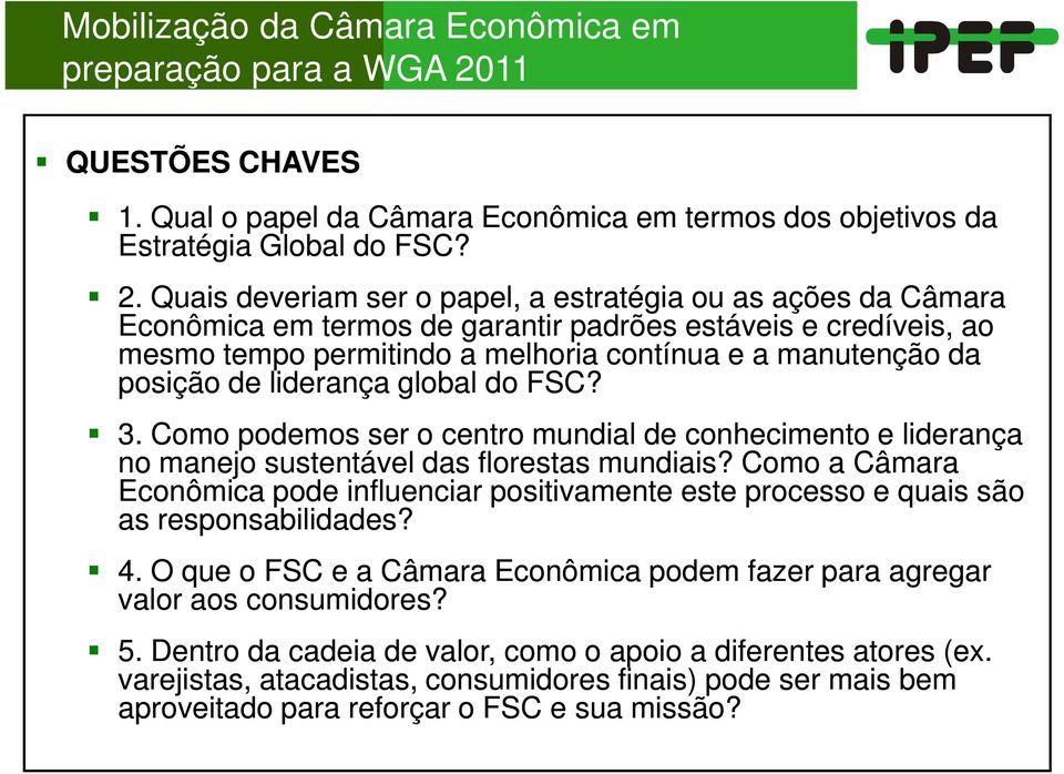 Quais deveriam ser o papel, a estratégia ou as ações da Câmara Econômica em termos de garantir padrões estáveis e credíveis, ao mesmo tempo permitindo a melhoria contínua e a manutenção da posição de