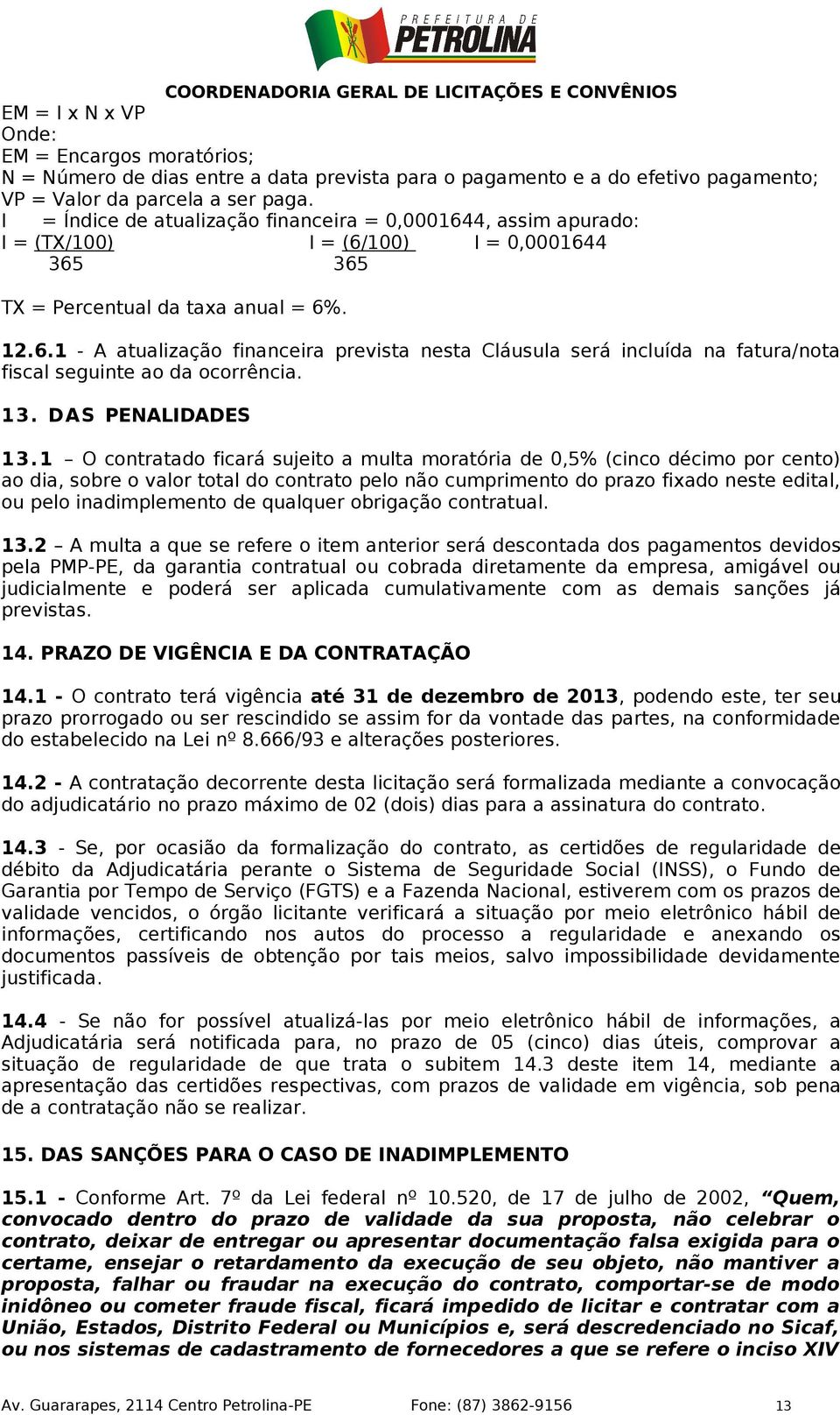 1 3. DAS PENALIDADES 13.