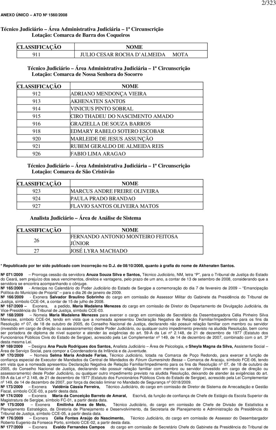 SOBRAL 915 CIRO THADEU DO NASCIMENTO AMADO 916 GRAZIELLA DE SOUZA BARROS 918 EDMARY RABELO SOTERO ESCOBAR 920 MARLEIDE DE JESUS ASSUNÇÃO 921 RUBEM GERALDO DE ALMEIDA REIS 926 FABIO LIMA ARAGAO