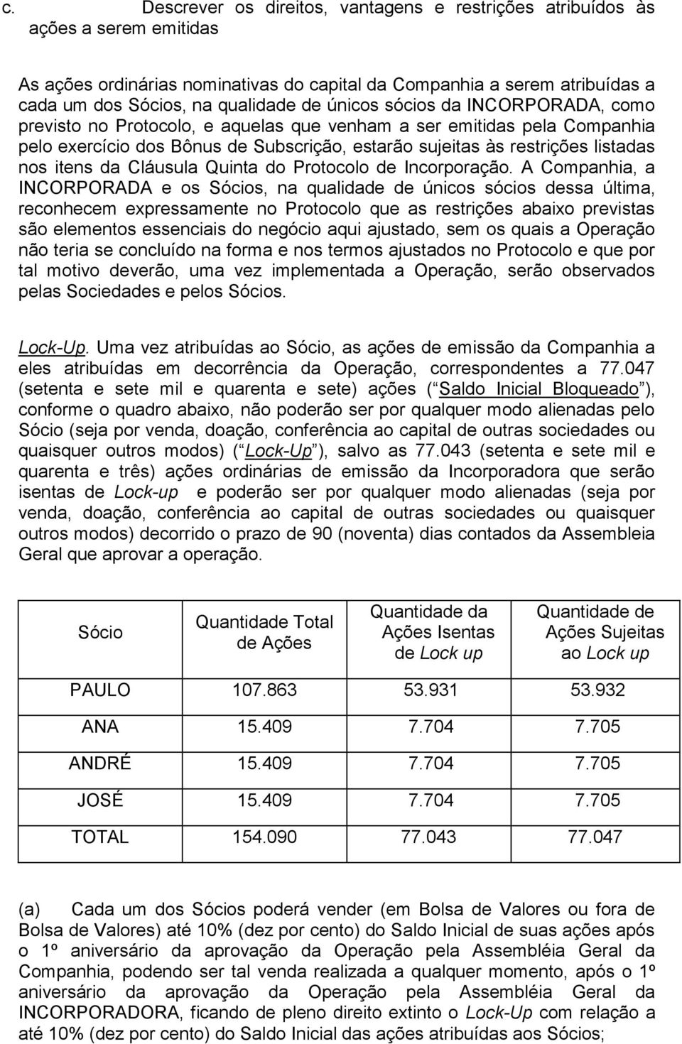 da Cláusula Quinta do Protocolo de Incorporação.