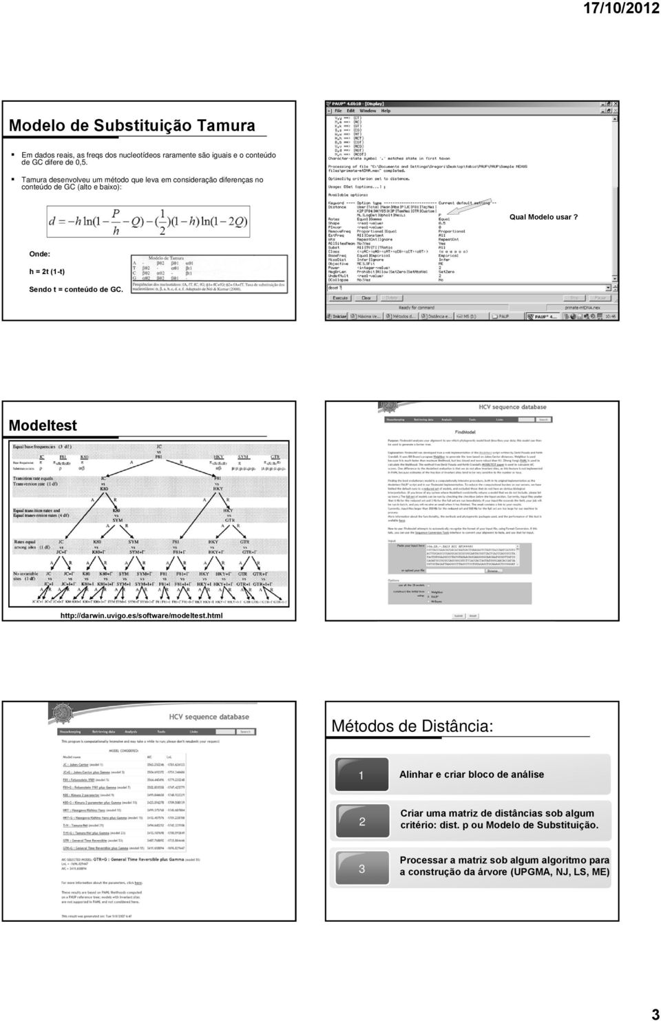 Onde: h = 2t (1-t) Sendo t = conteúdo de GC. Modeltest http://darwin.uvigo.es/software/modeltest.