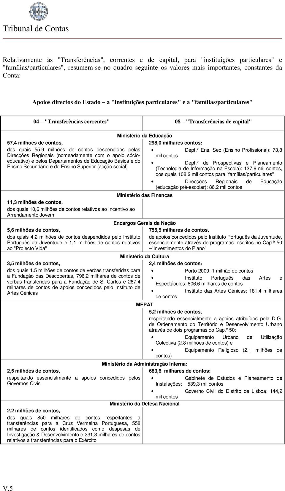 contos despendidos pelas Direcções Regionais (nomeadamente com o apoio sócioeducativo) e pelos Departamentos de Educação Básica e do Ensino Secundário e do Ensino Superior (acção social) Ministério