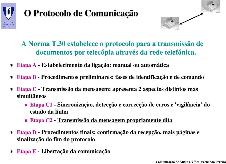 mensagem: apresenta 2 aspectos distintos mas simultâneos Etapa C1 - Sincronização, detecção e correcção de erros e 'vigilância' do estado da linha Etapa C2 -