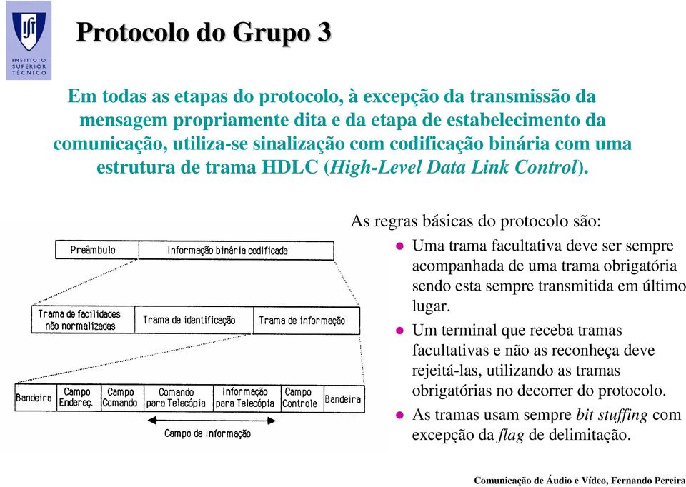 As regras básicas do protocolo são: Uma trama facultativa deve ser sempre acompanhada de uma trama obrigatória sendo esta sempre transmitida em último lugar.