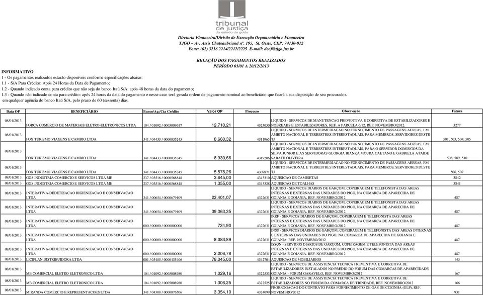 3277 LIQUIDO - SERVICOS DE INTERMEDIACAO NO FORNECIMENTO DE PASSAGENS AEREAS, EM 08/01/2013 AMBITO NACIONAL E TERRESTRES INTERESTADUAIS, PARA MEMBROS, SERVIDORES DESTE FOX TURISMO VIAGENS E CAMBIO