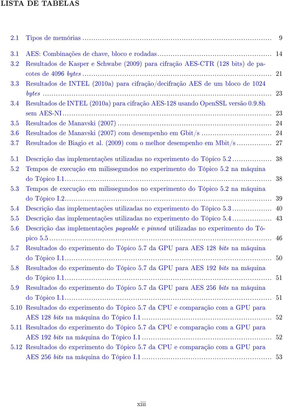 .. 24 3.6 Resultados de Manavski (2007) com desempenho em Gbit/s... 24 3.7 Resultados de Biagio et al. (2009) com o melhor desempenho em Mbit/s... 27 5.