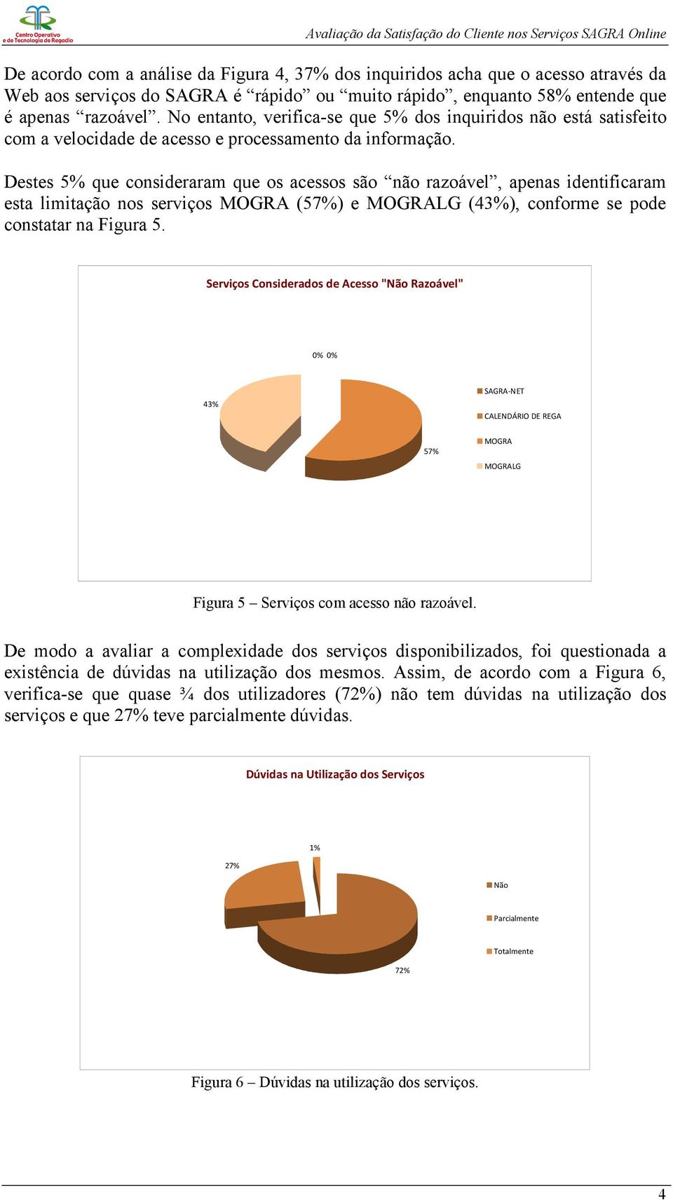 Destes 5% que consideraram que os acessos são não razoável, apenas identificaram esta limitação nos serviços MOGRA (57%) e MOGRALG (43%), conforme se pode constatar na Figura 5.