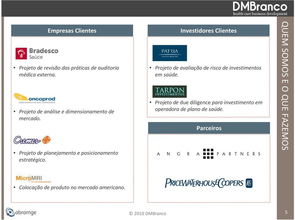 Empresas Clientes Projeto de planejamento e posicionamento estratégico.