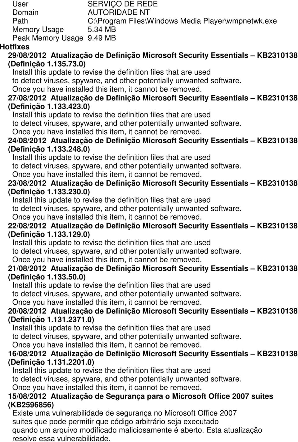 0) Install this upate to revise the efinition files that are use to etect viruses, spyware, an other potentially unwante software. Once you have installe this item, it cannot be remove.