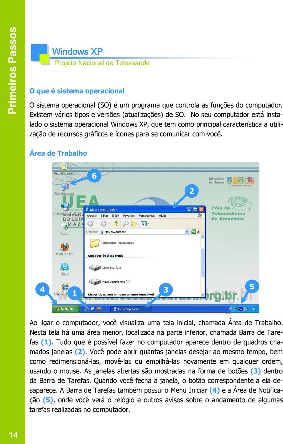 Área de Trabalho 6 2 2 6 4 1 3 4 1 3 5 Ao ligar o computador, você visualiza uma tela inicial, chamada Área de Trabalho.