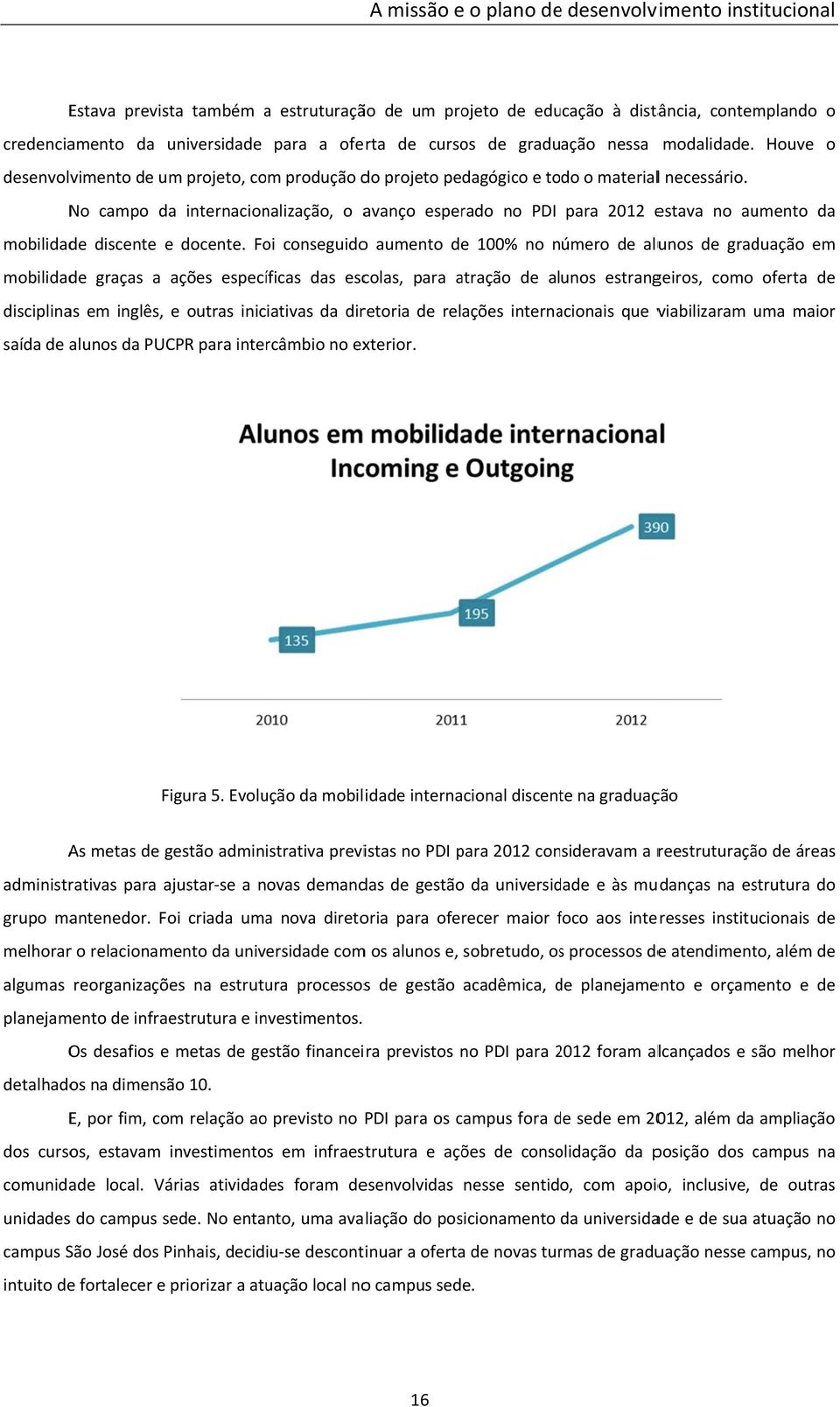 No campo da internacionalização, o avanço esperado no PDI para 2012 estava no aumento da mobilidade discente e docente.